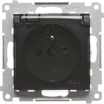 Elektrická zásuvka Zásuvka silová 1 násobná typ E, IP44, bez těsnění, průhledné víčko,, Simon 54 DGZ1BUZ.01/49A, černá metalizovaná