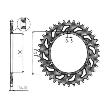 Řetězová sada pro motocykl ocelová rozeta pro sekundární řetězy typu 520, SUNSTAR (49 zubů)
