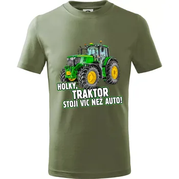 Holky, traktor stojí víc než auto - Tričko dětské bavlněné - 134 cm/8 let ( Khaki )
