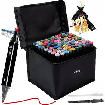 80 BAREV PROFESIONÁLNÍ DVOJITÉ OBOUSTRANNÉ FIXY+TAŠKA