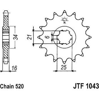 Řetězová sada pro motocykl Řetězové kolečko JT JTF 1043-14 14 zubů, 520
