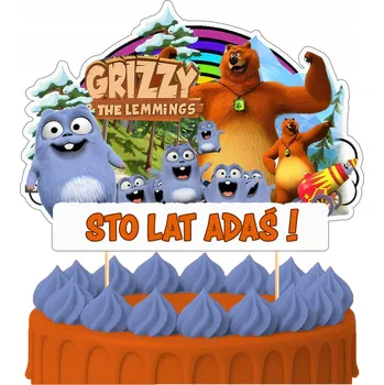 Obraz ZÁPICH DO DORTU Narozeninový Sto let GRIZZY A LEMINGY POHÁDKA POSTAVY TOPPERY 6
