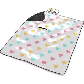 deka Sablio Plážová deka Tříbarevná srdíčka: 200x140 cm