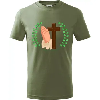 Dětská móda Věnec - kříž a modlení - Tričko dětské bavlněné - 134 cm/8 let ( Khaki )