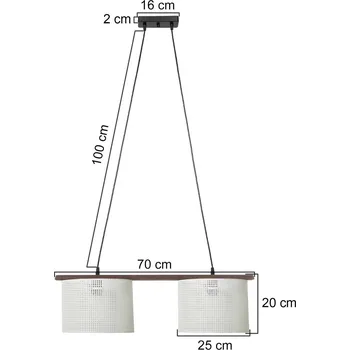 MODELSA Závěsné světlo Zigana, bílé vzorované, 2 žárovky, látka, dřevo bílé vzory, tmavě hnědé, černé 2 x 20 W - Doprava zdarma