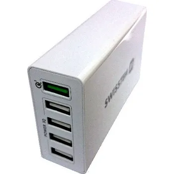 SWISSTEN SÍŤOVÝ ADAPTÉR QUALCOMM 3.0 QUICK CHARGE + SMART IC 5x USB 50W POWER BÍLÝ