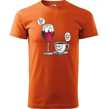 Pánské tričko Sablio Tričko s potiskem Mě má ráda víc - víno vs. káva - oranžové L