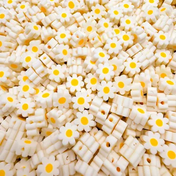 Dětské navlékací korálky Bílé polymerové korálky květiny 10mm | dekorace - Korálky , 20 ks