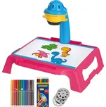 KIK KX2933 Dětský projektor – kreslící stolík se šablonami a fixami, růžová