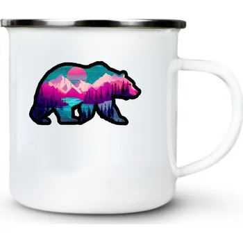 Medvěd s horskou krajinou - Plechový hrnek VELKÝ 400ml (500 ml po okraj) - 400 ml