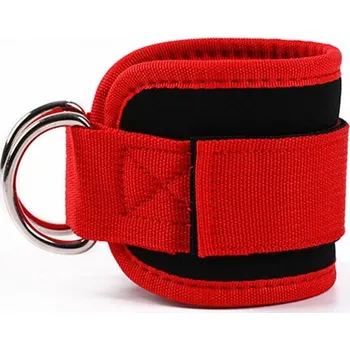 Kotníkové fitness popruhy s dvojitým D kroužkem 2 ks | posilovací doplňky - červená-1ks