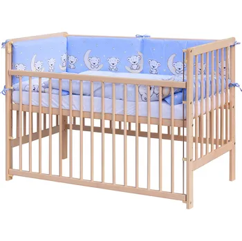 Dětská postýlka Dětská postýlka 120 x 60 cm buk přírodní s kompletní výbavou Scarlett - Toro - modrá, stahovací bok