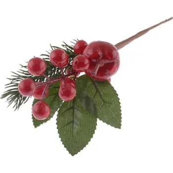 umělá květina Přízdoba Větvička 24cm s jablkem a bolublemi