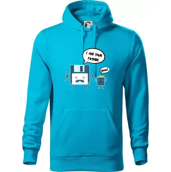 Pánská mikina I am your father SD karta - Mikina pánská Cape s kapucí - M ( Světlý tyrkys )
