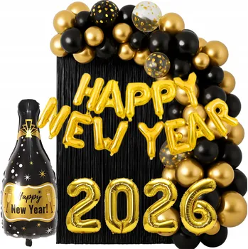 Balónek BALÓNKOVÁ GIRLANDA NA SILVESTR, SADA BALÓNKŮ BALÓNKY ZLATÉ ČERNÉ 115 KS.