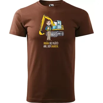 Pánské tričko Sablio Tričko s potiskem pro bagristu Hrdina bez pláště? Ano, jsem bagrista - hnědé 4XL