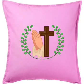 Polštář Věnec - kříž a modlení - Polštář 50x50 - 50x50 - Včetně výplně ( Růžová )