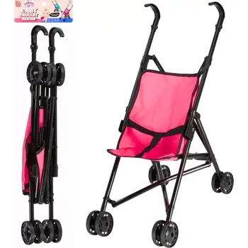 Kočárek pro panenku kovový skládací kočárek pro panenky s bezpečnostním pásem, růžový