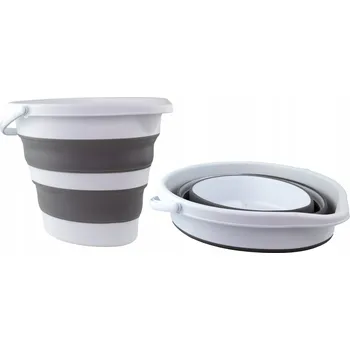 kbelík Skládací silikonový kbelík 10L šedo-bílý - kemping, zahrada, kuchyně