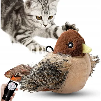 Hračka pro kočku INTERAKTIVNÍ HRAČKA PRO KOČKY PLYŠOVÝ PTÁK POHYBLIVÝ PTÁČEK + dálkové ovládání