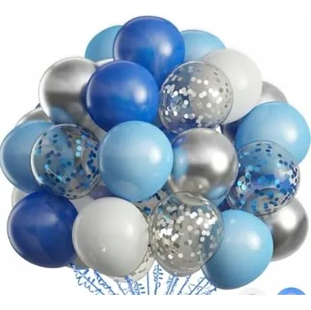 Balónek SADA BALÓNKŮ kytice 30 KS BALÓN KONFETY granátová MODRÁ BÍLÁ stříbrná