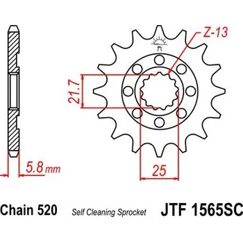 Řetězová sada pro motocykl Řetězové kolečko JT JTF 1565-14SC 14 zubů, 520 Samočistící, Nízká hmotnost