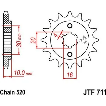 Řetězová sada pro motocykl Řetězové kolečko JT JTF 711-12 12 zubů, 520