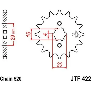 Řetězová sada pro motocykl Řetězové kolečko JT JTF 422-13 13 zubů, 520