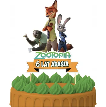Obraz Ozdoba na dort ZÁPICH DO DORTU "Všechno nejlepší" Zootropolis / Zvířátkov POSTAVIČKY - ozdoby na dort