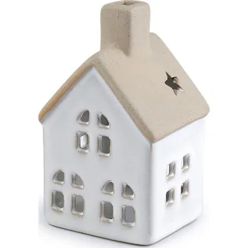Svícen Keramická chaloupka / domeček na svíčku, střední, bílá