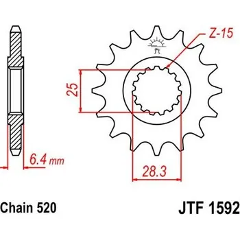 Řetězová sada pro motocykl Řetězové kolečko JT JTF 1592-15 15 zubů, 520