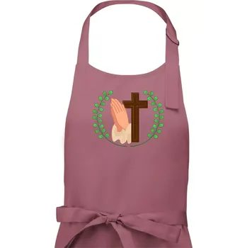 Kuchyňská zástěra Věnec - kříž a modlení - Dámská zástěra na vaření - Univerzální velikost ( Starorůžová )