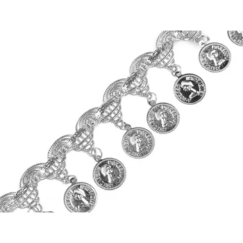 Shakira leonský prýmek s penízky šíře 38 mm, barva 2 stříbrná