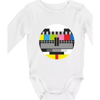 No signal televizní obrazec - Body kojenecké s dlouhým rukávem - Dlouhý r. 3-6 měs ( Bílá )