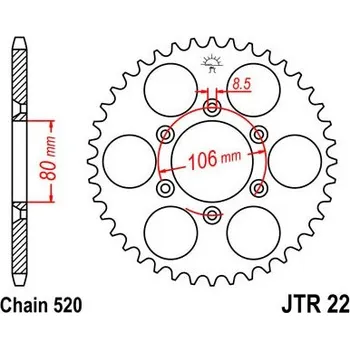 Řetězová sada pro motocykl Řetězová rozeta JT JTR 22-49 49 zubů, 520