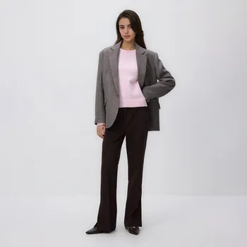 Reserved - Kalhoty s&nbsp;ozdobným rozparkem - tmavě hnědá - ZR457-89X - ZR457-89X-38