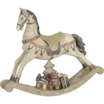 Bílo - šedá antik vánoční dekorace houpací koník - 21*5*18 cm