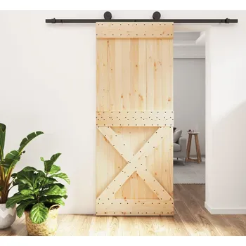 Posuvné dveře s kováním 85 x 210 cm masivní borové dřevo IM_3203078