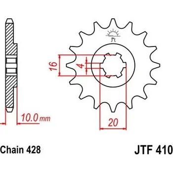 Řetězová sada pro motocykl Řetězové kolečko JT JTF 410-16 16 zubů, 428