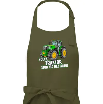 Kuchyňská zástěra Holky, traktor stojí víc než auto - Pánská zástěra na vaření - Univerzální velikost ( Khaki )