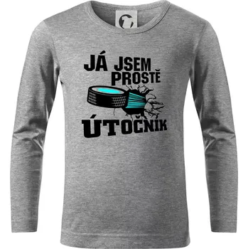 Chlapecké tričko Já jsem prostě útočník (hokej) - Triko dětské Long Sleeve - 134 cm/8 let ( Tmavě šedý melír )