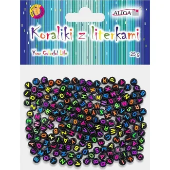 Dětské navlékací korálky Korálky plastové kulaté, ploché 25g - černé s písmeny, mix