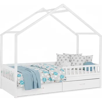 Postel Masivní Montessori postel BIANKA 90x200, bílá, s úložnými šuplíky