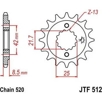 Řetězová sada pro motocykl Řetězové kolečko JT JTF 512-14 14 zubů, 520