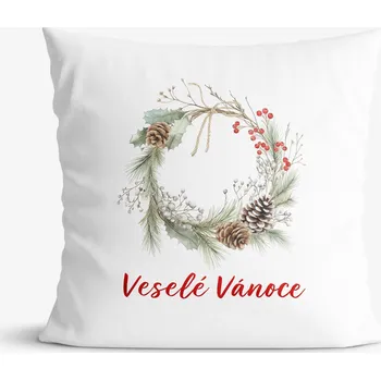 Povlak na polštářek Vánoční dekorační povlak na polštář - Věnec z jehličí 45 x 45 cm