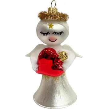 Vánoční ozdoba Koulier Skleněná ozdoba anděl s červeným srdíčkem