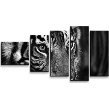 Obraz Sablio Obraz - 5-dílný Černobílý tygr - 100x60 cm
