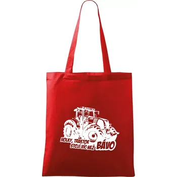 Nákupní taška Holky, traktor stojí víc než bávo - Taška bavlněná - 42 x 38 cm ( Červená )
