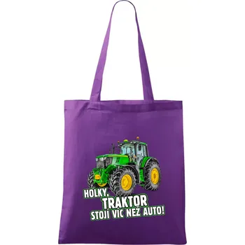 Holky, traktor stojí víc než auto - Taška bavlněná - 42 x 38 cm ( Fialová )