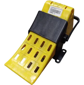 Zajišťovací klín kola Klín zakládací pod kola velký 370x140 žlutý komplet s držákem